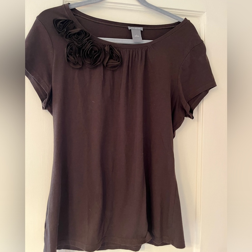 Ann Taylor Brown Top with Flower detail Size L